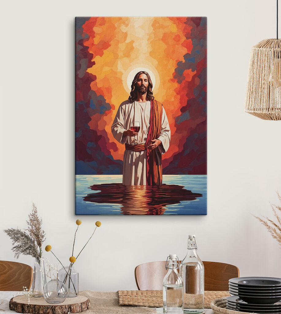 A painting of a man holding a glass of wine