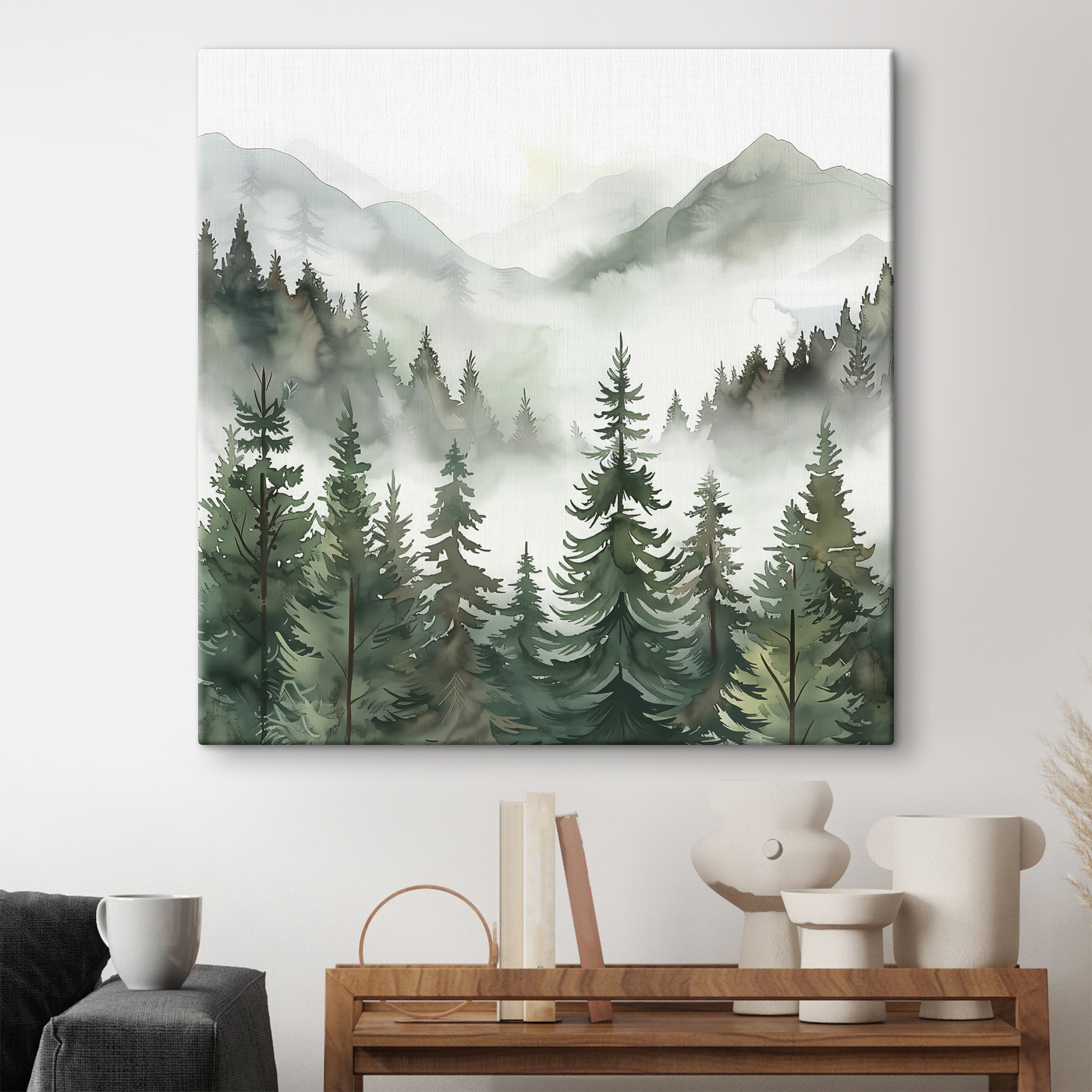 A landscape of trees and mountains