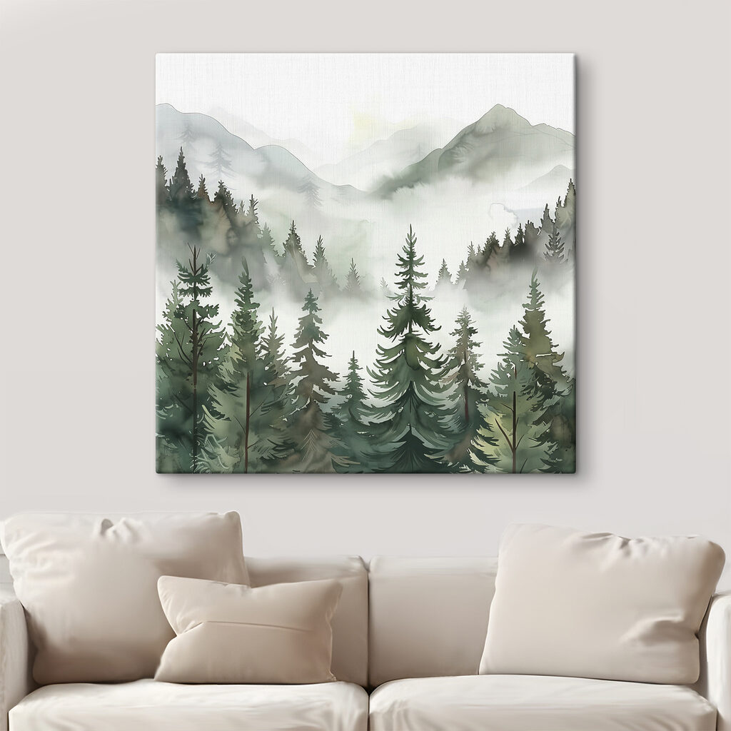 A landscape of trees and mountains