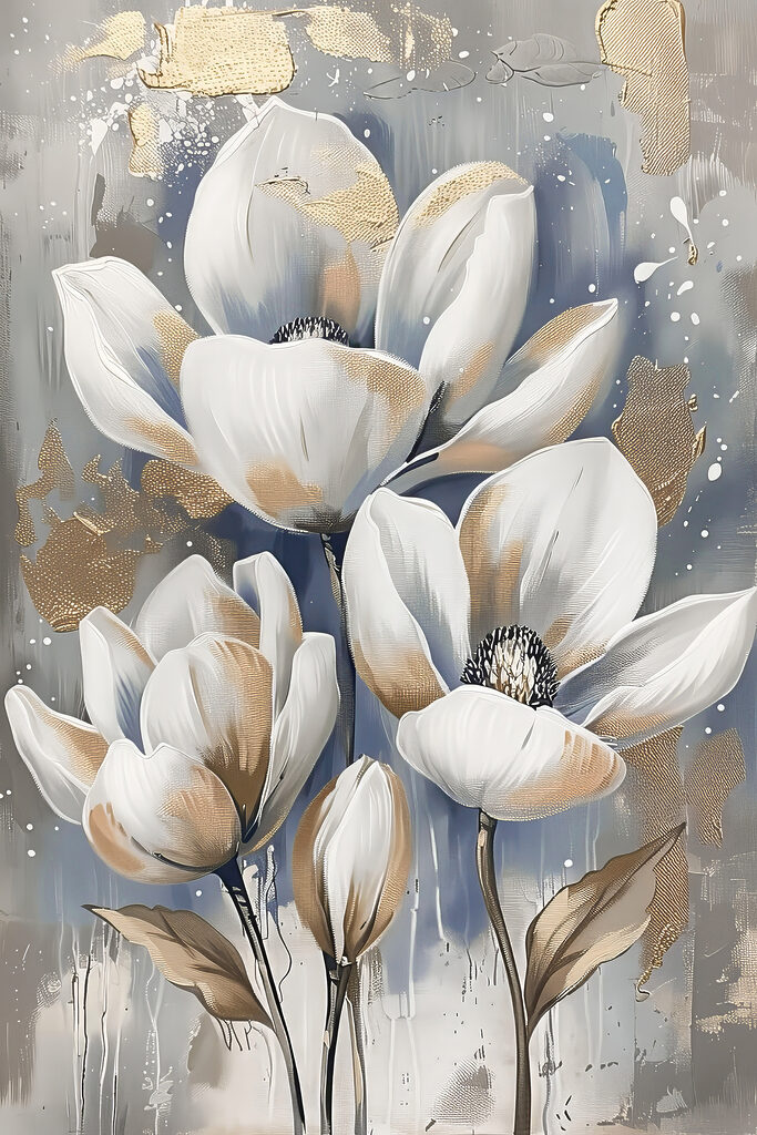 A painting of white flowers A painting of white flowers