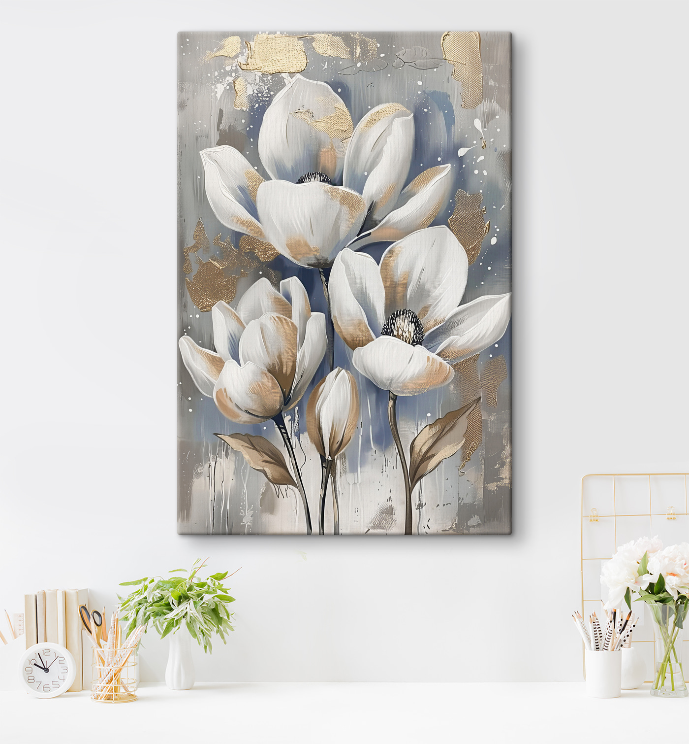A painting of white flowers A painting of white flowers
