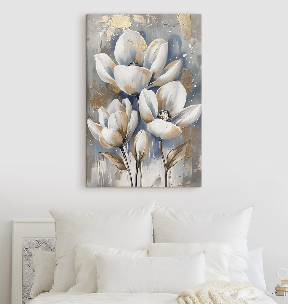 A painting of white flowers A painting of white flowers