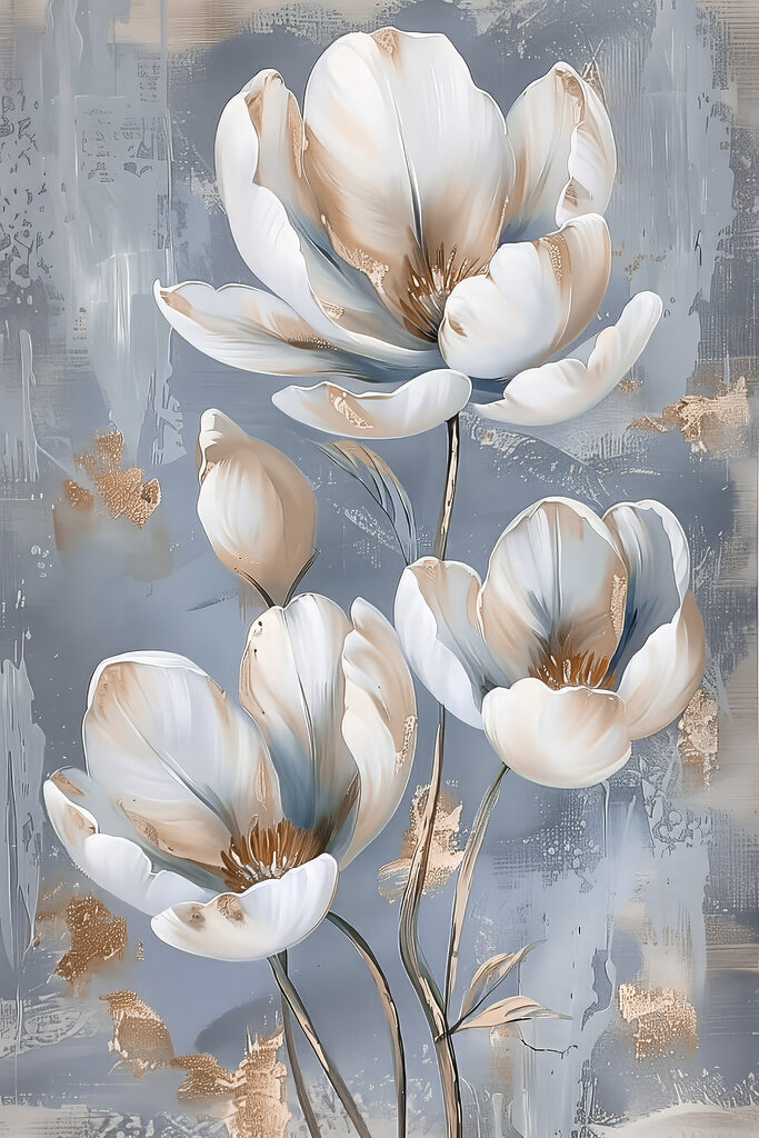 A painting of flowers on a blue background A painting of flowers on a blue background