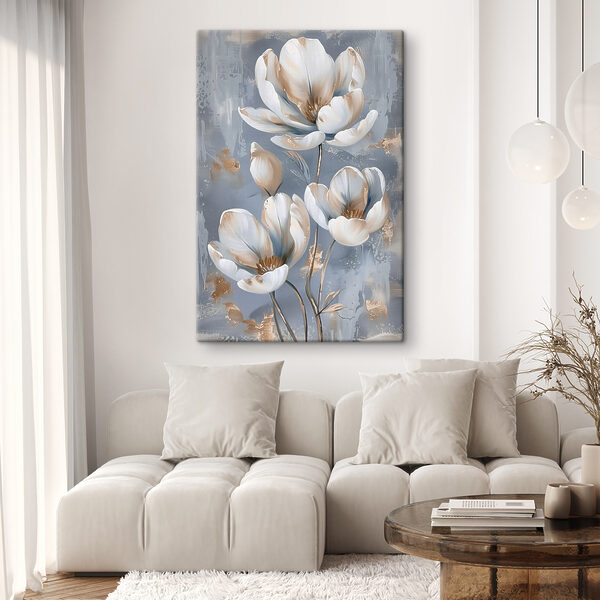 A painting of flowers on a blue background A painting of flowers on a blue background