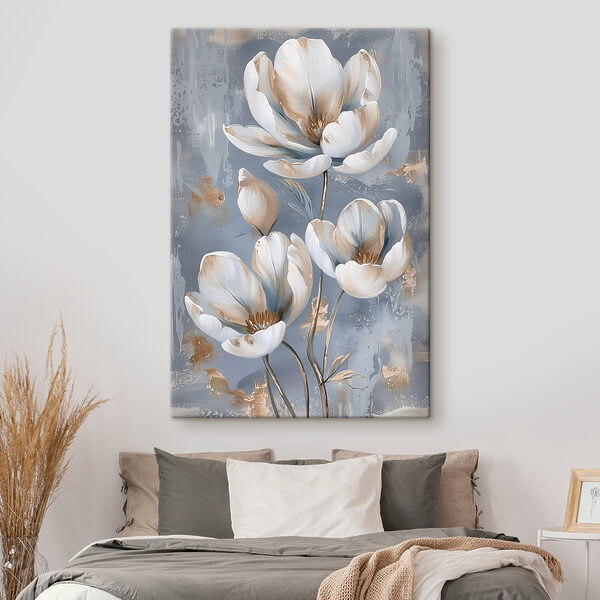 A painting of flowers on a blue background A painting of flowers on a blue background