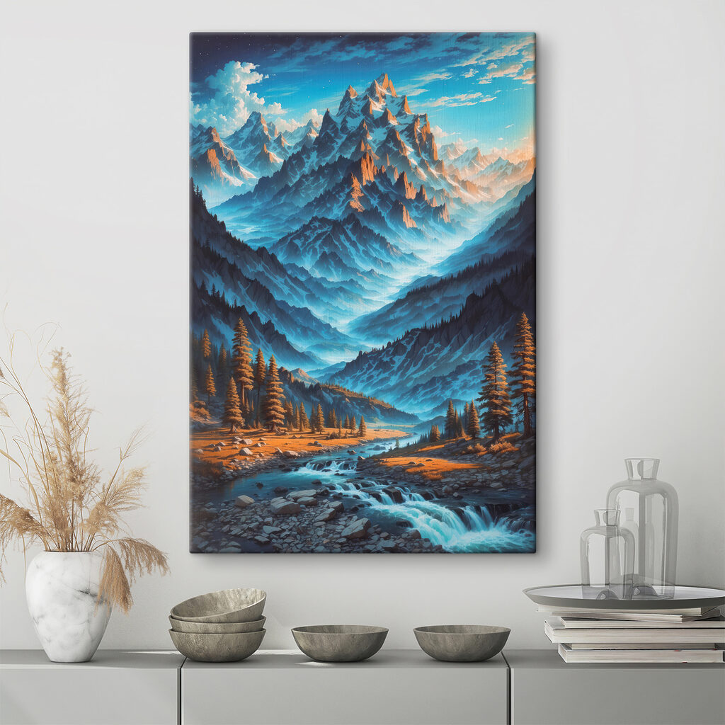 A mountain range with trees and a river A mountain range with trees and a river