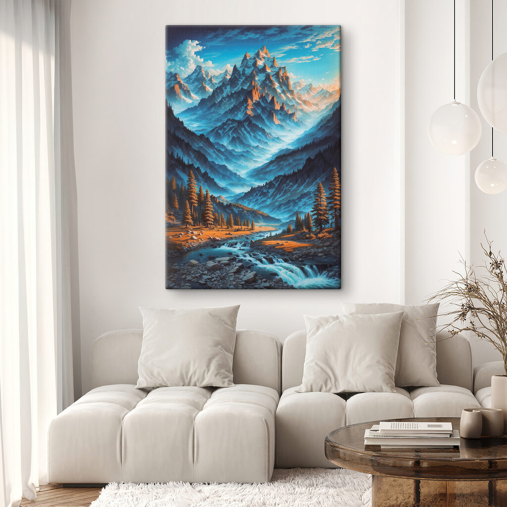 A mountain range with trees and a river A mountain range with trees and a river