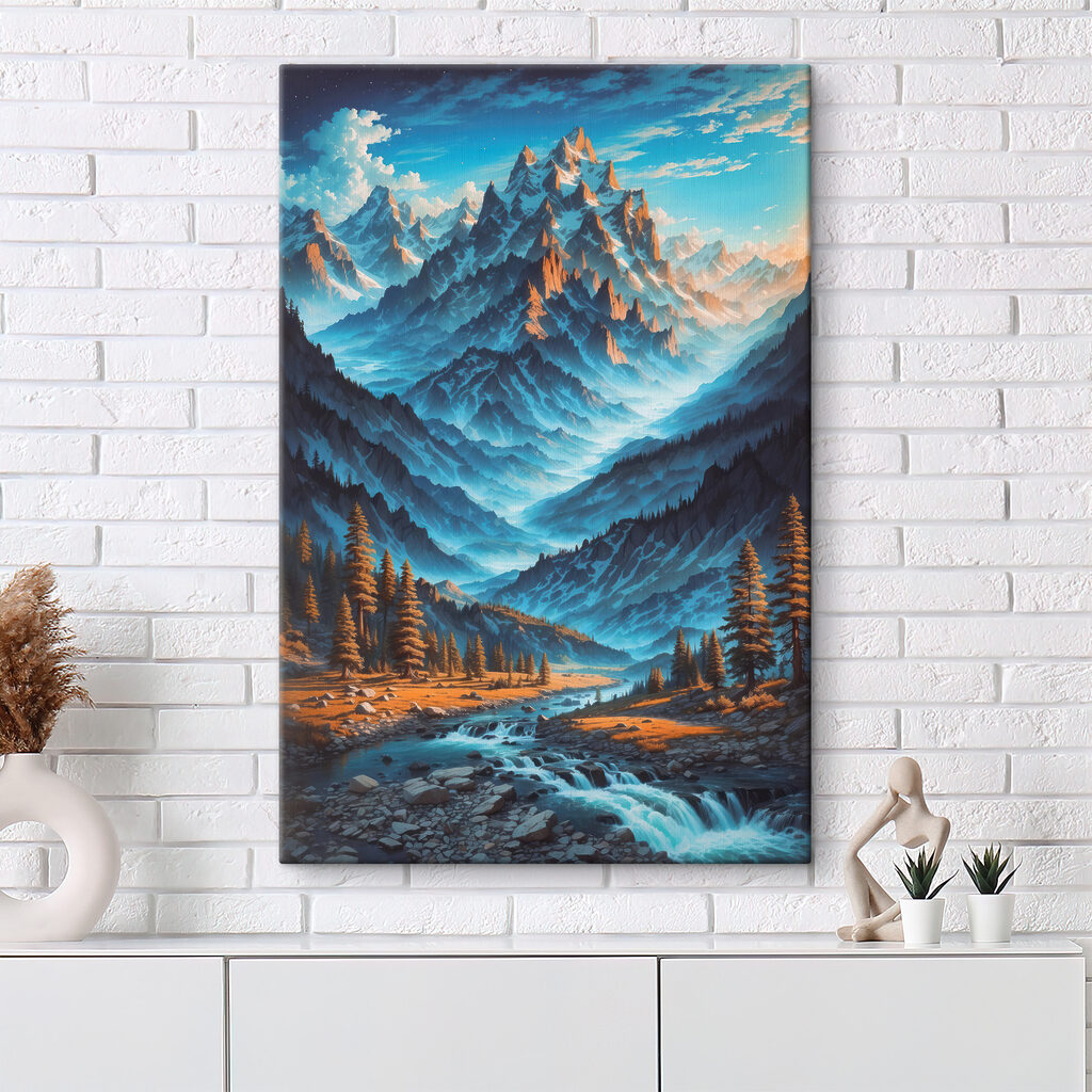 A mountain range with trees and a river A mountain range with trees and a river
