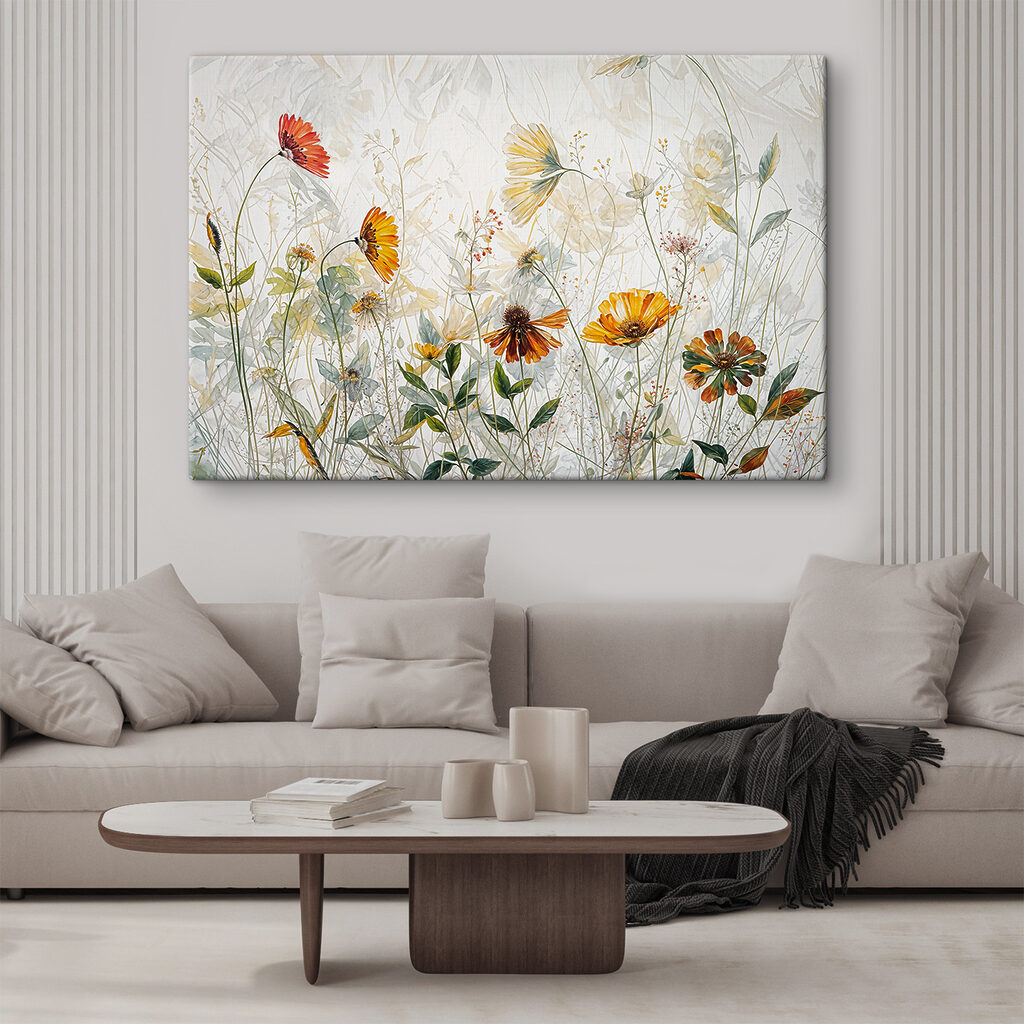 A painting of flowers and leaves