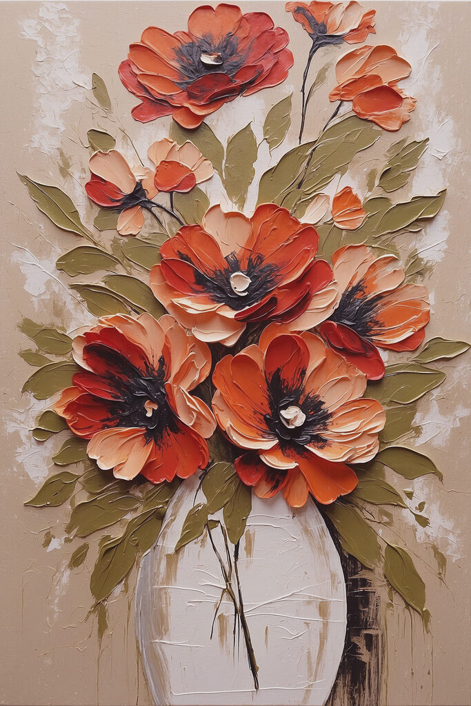 A painting of flowers in a vase