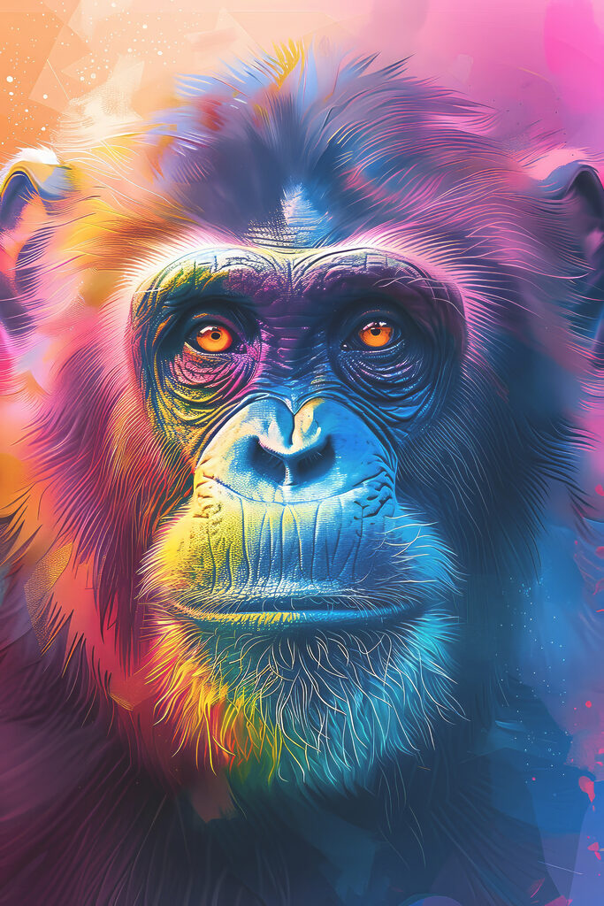 A colorful monkey with orange eyes A colorful monkey with orange eyes