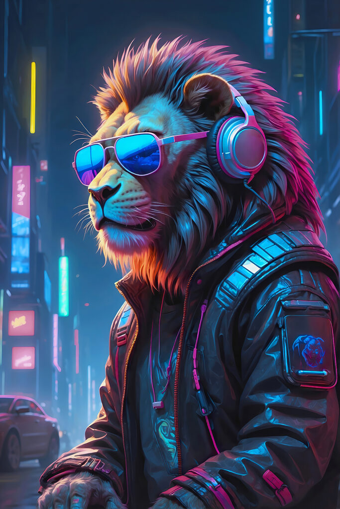 s38169p 683x1024 - Napszemüveget és fejhallgatót viselő oroszlán - tegory