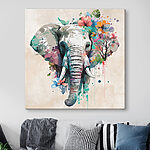 Vászonképek Egy elefánt virágokkal és levelekkel