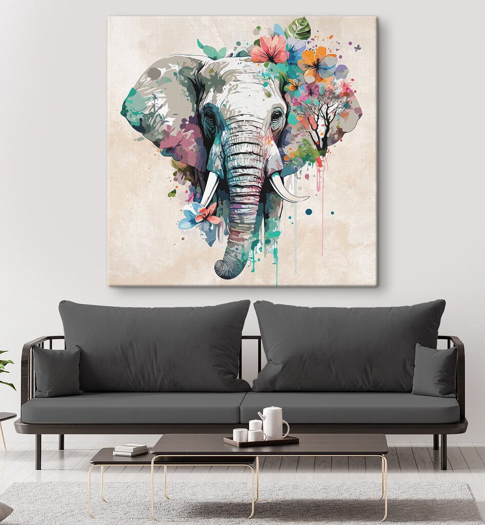 An elephant with flowers and leaves