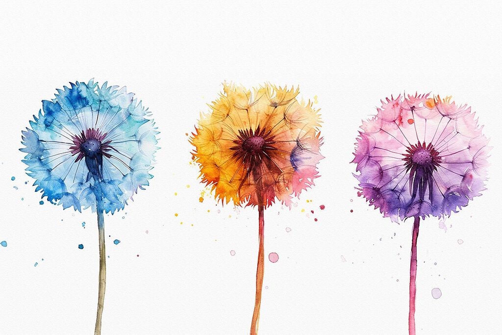 A group of colorful dandelions A group of colorful dandelions