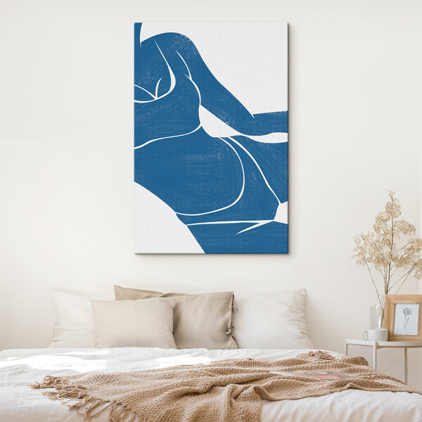 A blue and white drawing of a woman's body A blue and white drawing of a woman's body