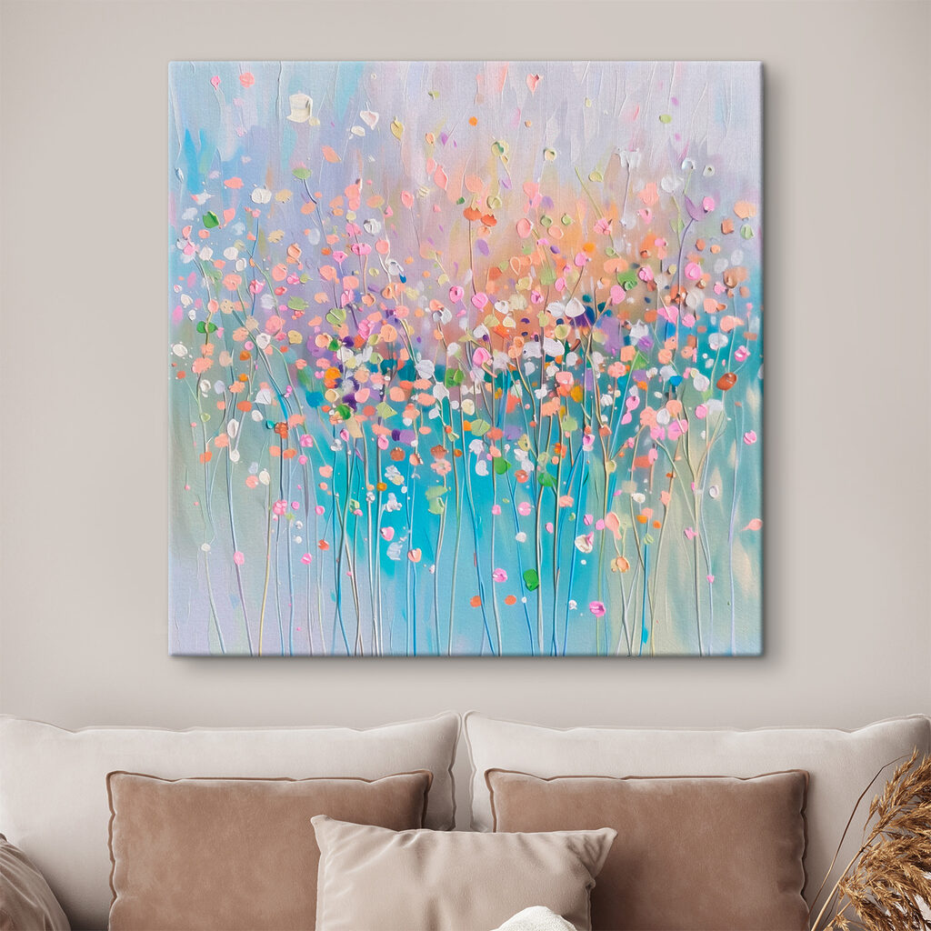 A painting of flowers on a blue background A painting of flowers on a blue background