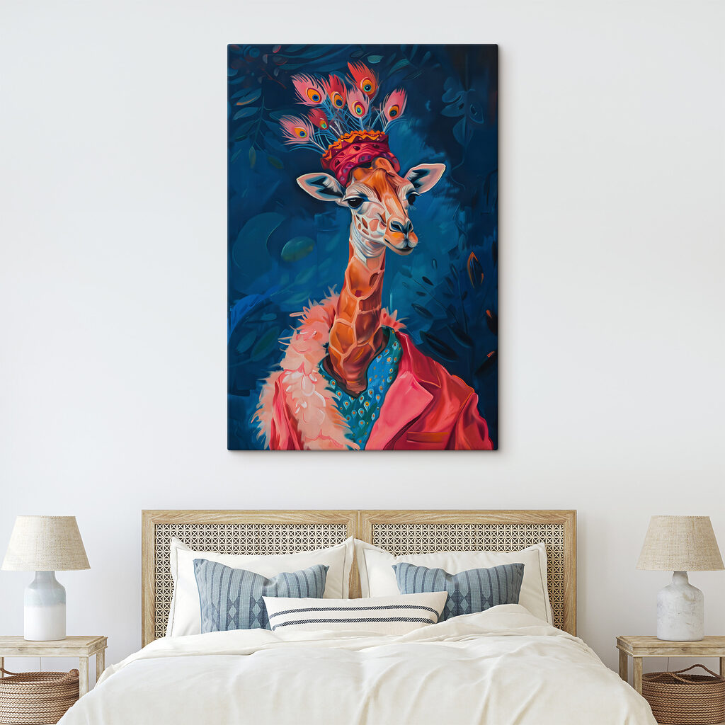 A giraffe wearing a hat A giraffe wearing a hat