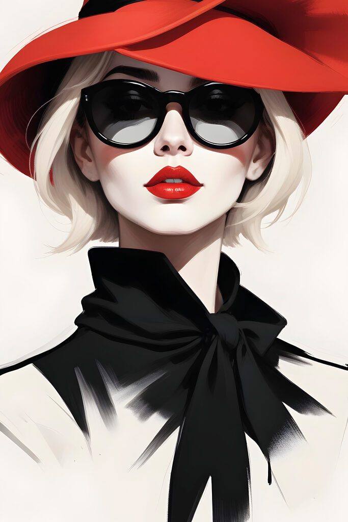 A woman wearing a red hat and sunglasses