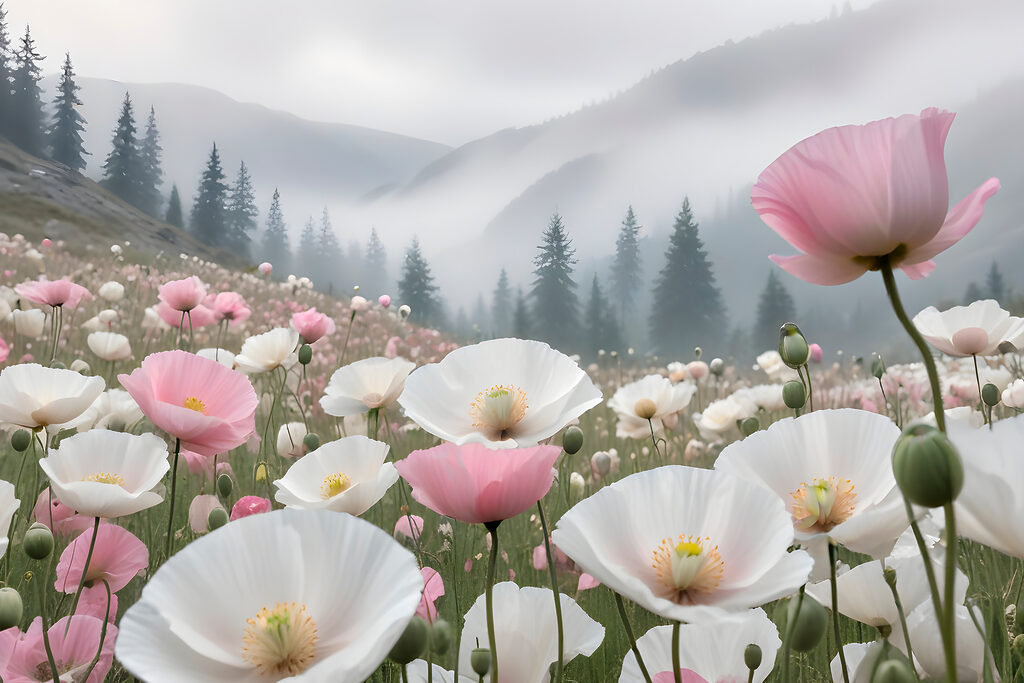 A field of pink and white flowers A field of pink and white flowers