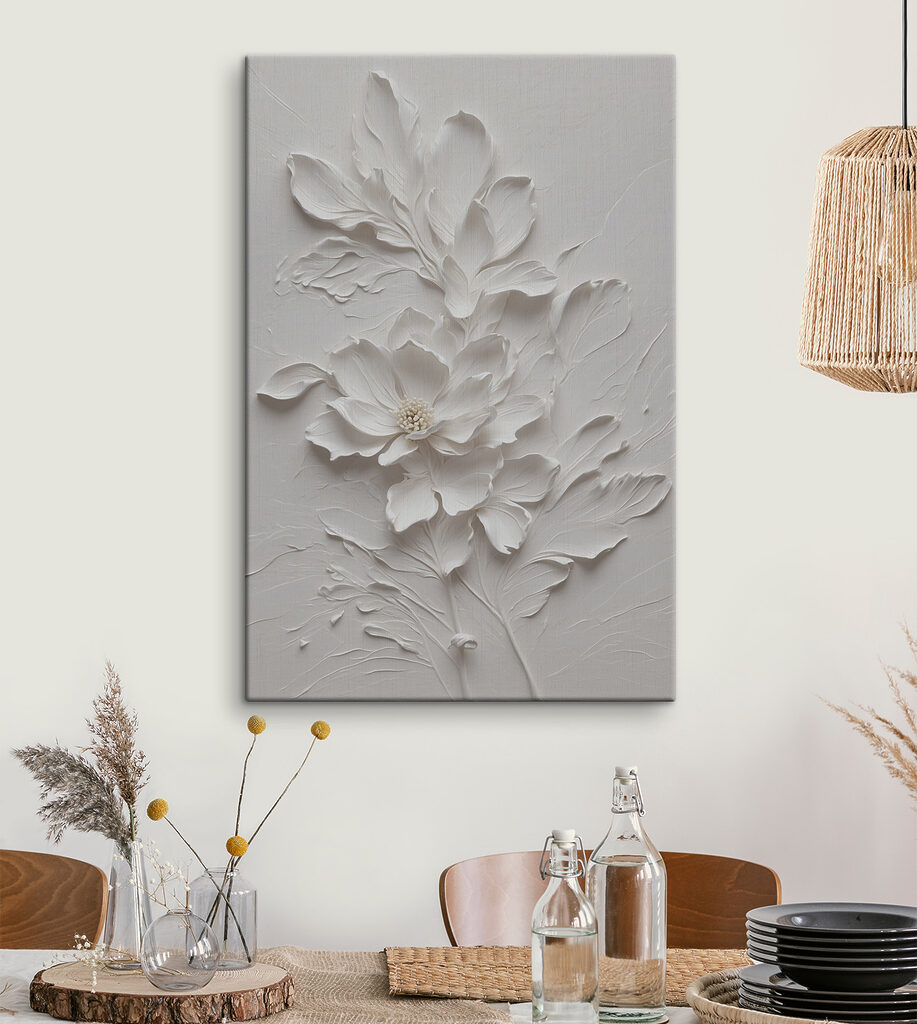 A white flower with leaves