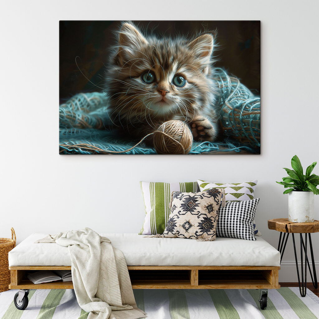 A cat with a ball of yarn A cat with a ball of yarn