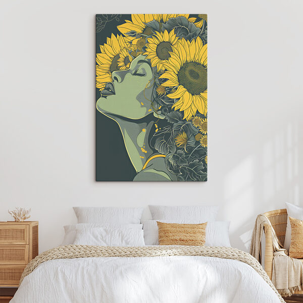 A woman with sunflowers in her hair A woman with sunflowers in her hair