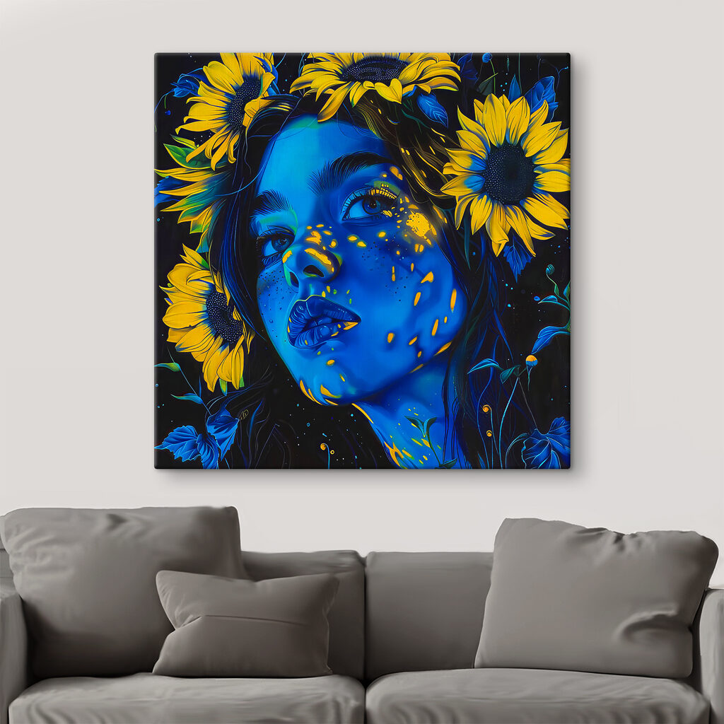A woman with sunflowers in her hair