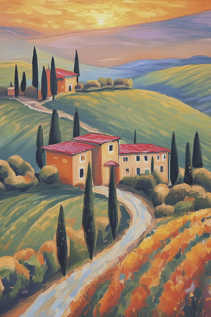 A painting of a house on a hill A painting of a house on a hill