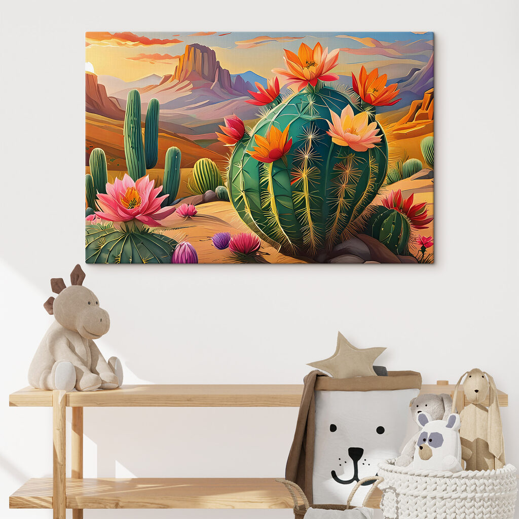 A cactus with flowers in the desert A cactus with flowers in the desert