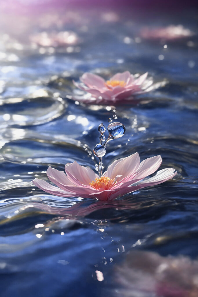 A flower floating in water A flower floating in water