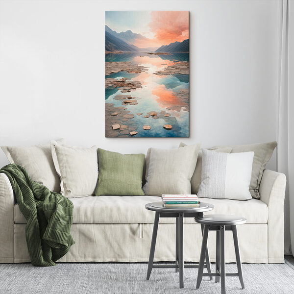 A lake with rocky mountains and clouds