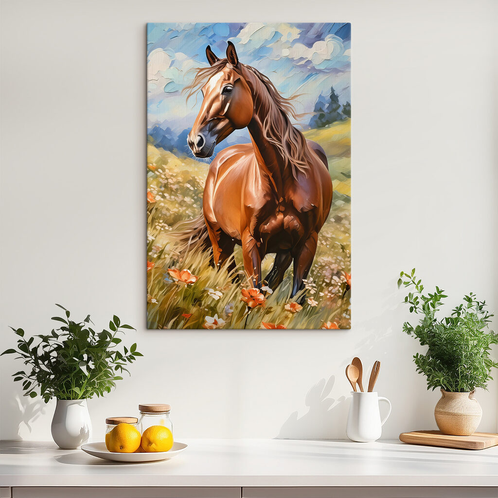 A horse in a field of flowers