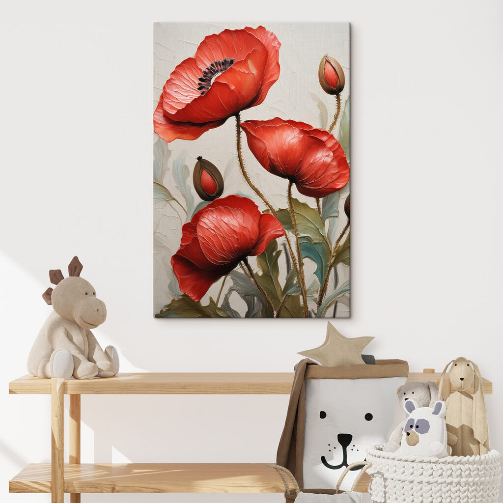 A painting of red flowers A painting of red flowers