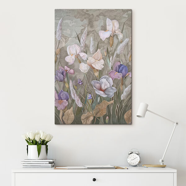 A painting of flowers and grass