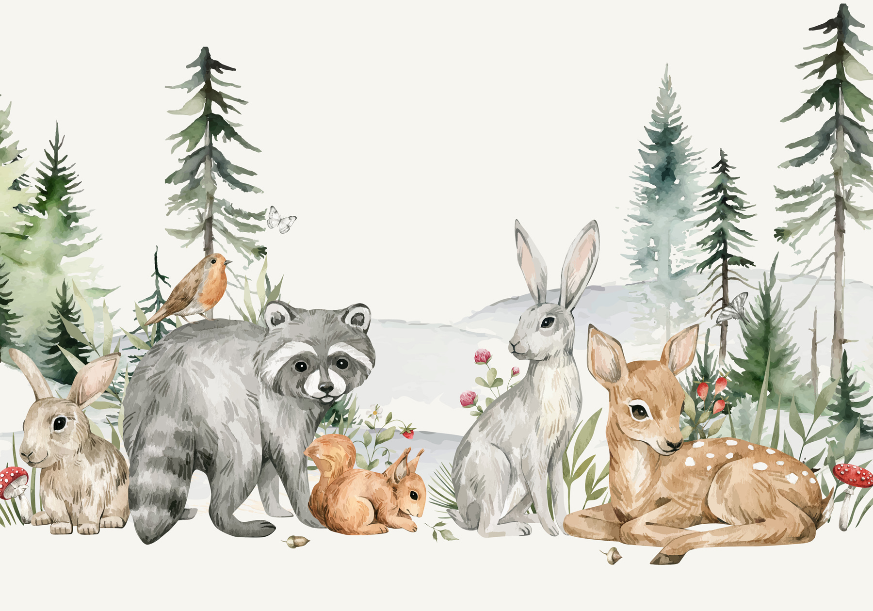 A group of animals in a forest A group of animals in a forest