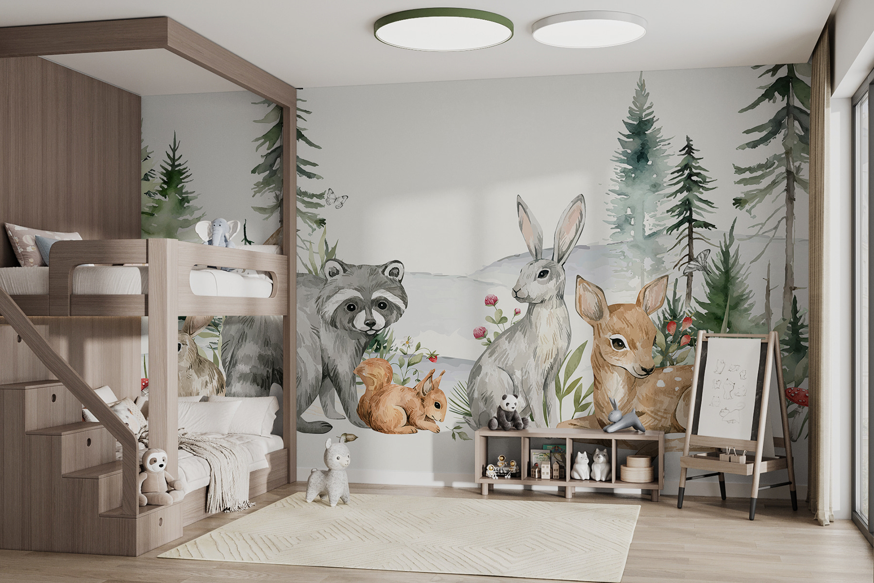 A group of animals in a forest A group of animals in a forest