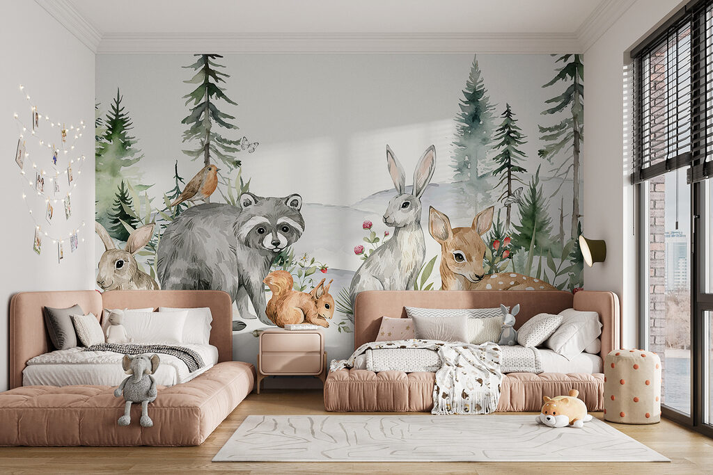 A group of animals in a forest A group of animals in a forest