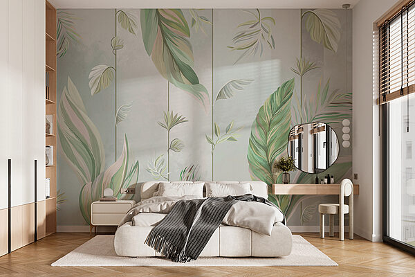 A wallpaper with leaves and lines