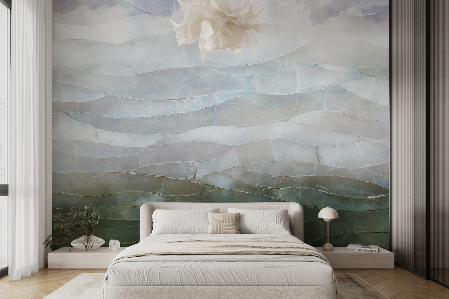 A glass with a pattern of clouds