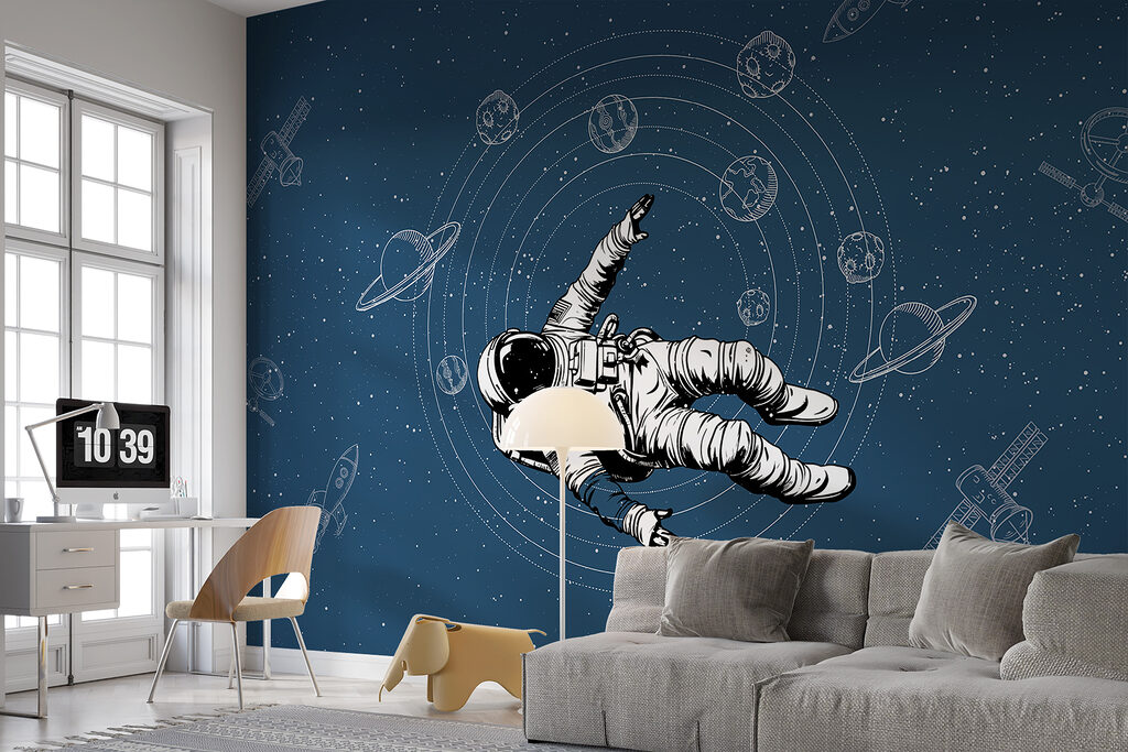 An astronaut floating in space