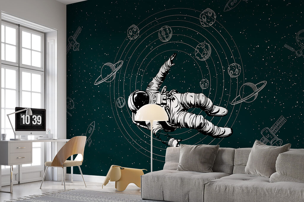 An astronaut floating in space