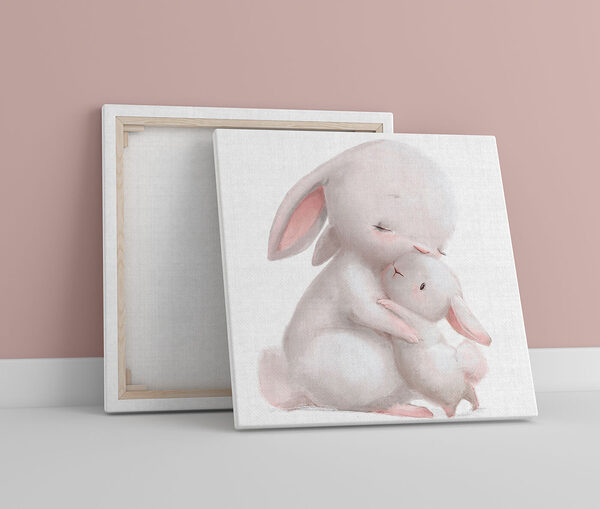 A cartoon of a rabbit hugging a baby rabbit A cartoon of a rabbit hugging a baby rabbit