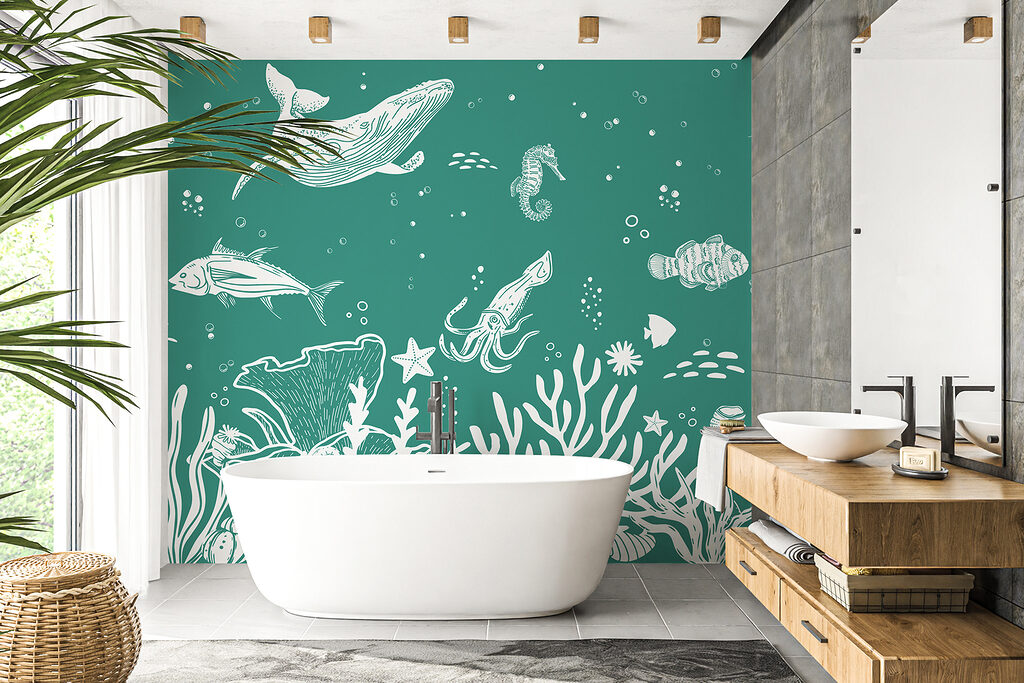 A white outline of sea animals A white outline of sea animals