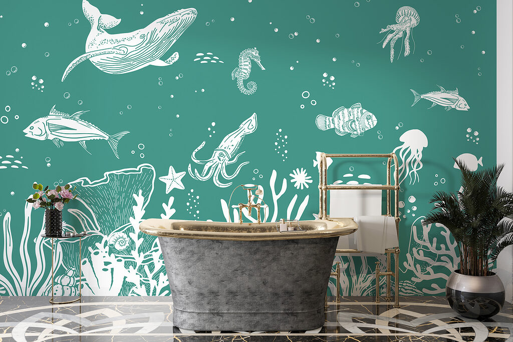 A white outline of sea animals A white outline of sea animals