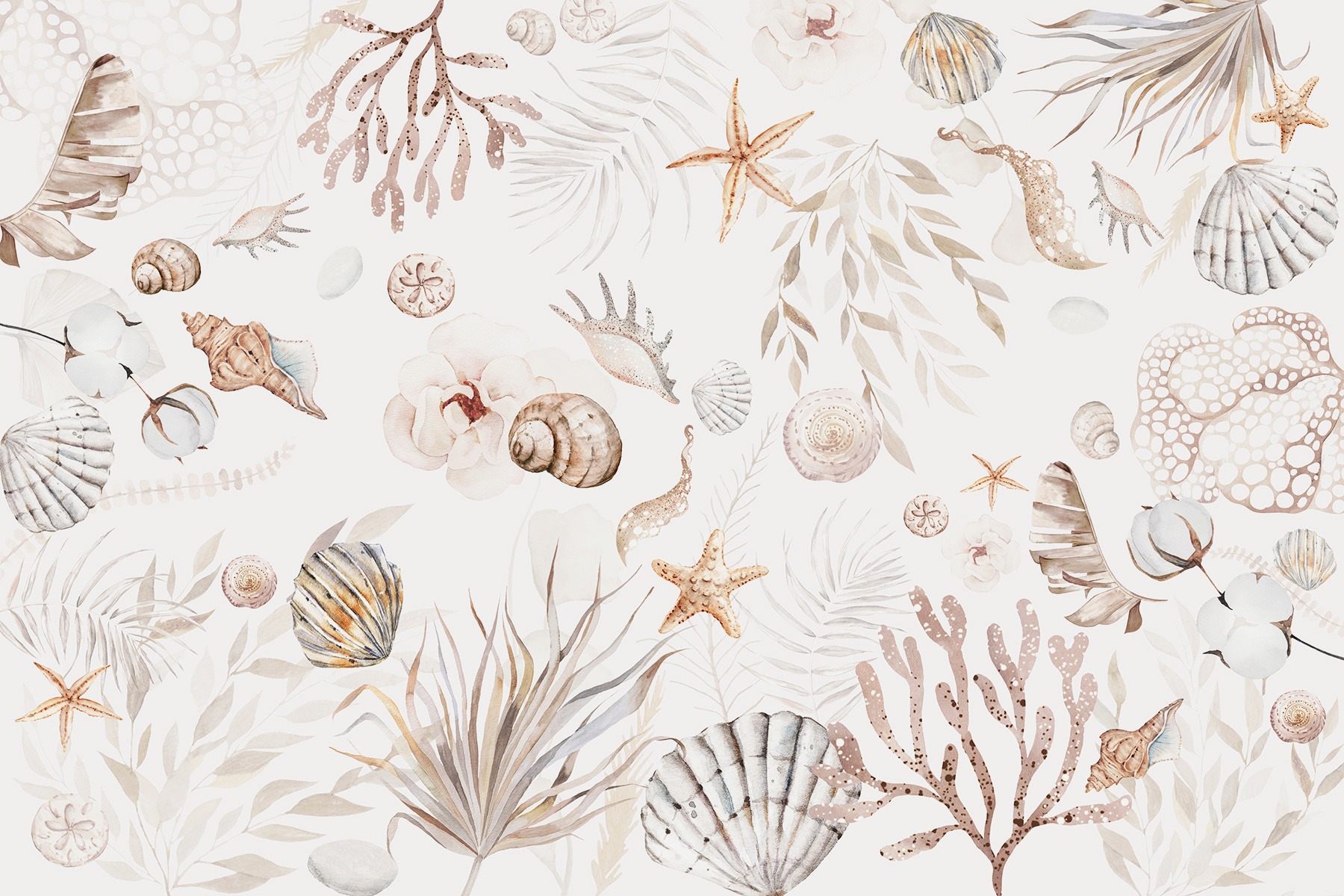 A watercolor sea life pattern