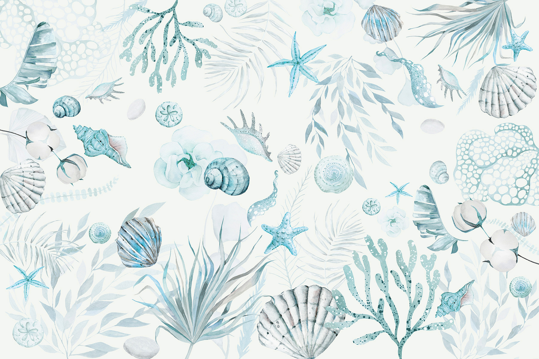 A watercolor sea life pattern