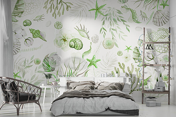 A watercolor sea creatures and plants