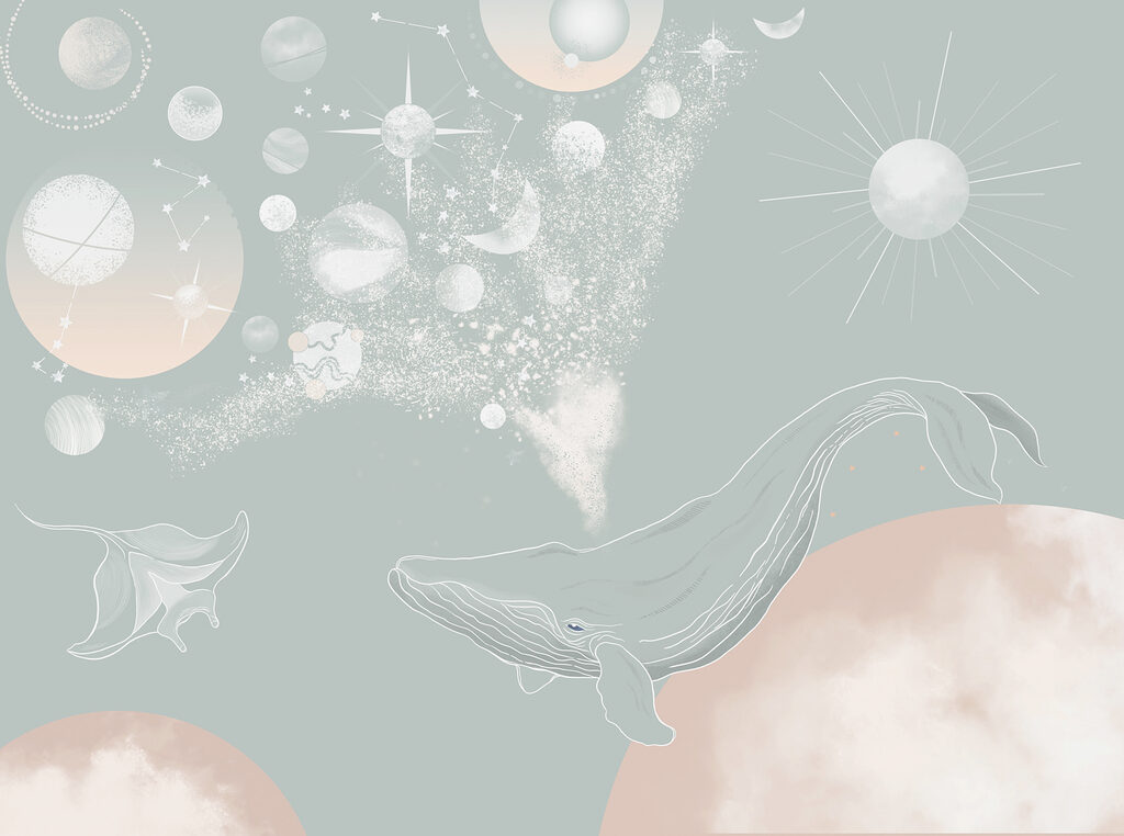 A whale with a cloud of smoke