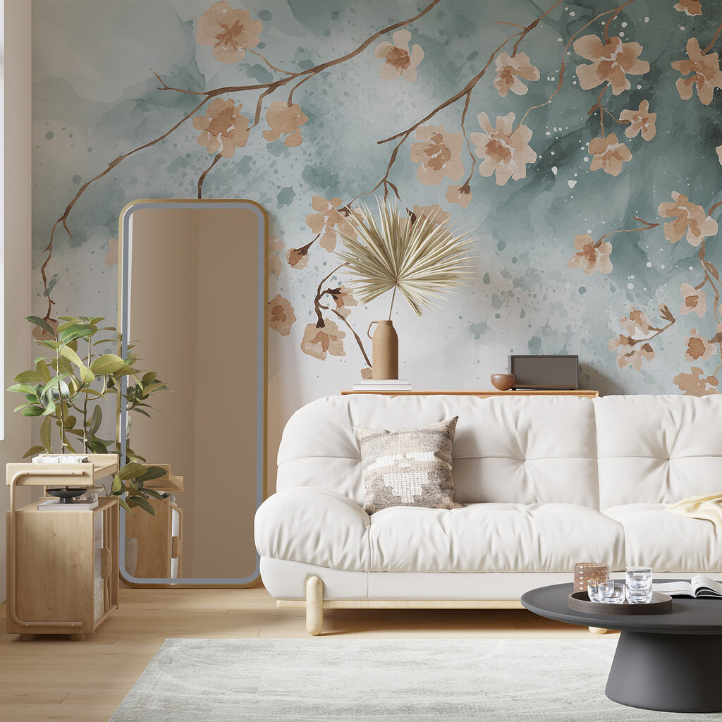 A painting of flowers on a branch A painting of flowers on a branch